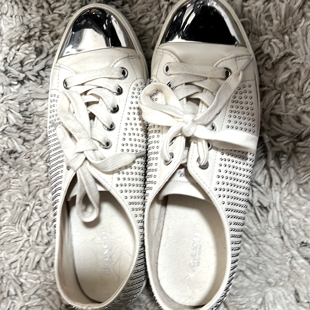 COACH 8 1/2 off white, studded tennis shoes
